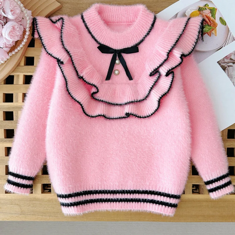 

Girls Winter Sweater Children's Autumn Winter Knitwear New Kids Casual Thickened Warm Pullover Teenager Fashion Fluffy Coats