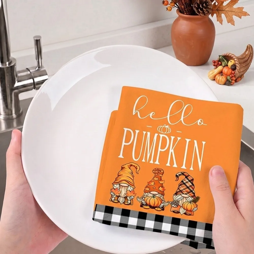 2Pcs Soft Absorbent Fall Gnome Dish Towels Microfiber Maple Leaf Hello Pumpkin Kitchen Towel Autumn Harvest Quick Dry