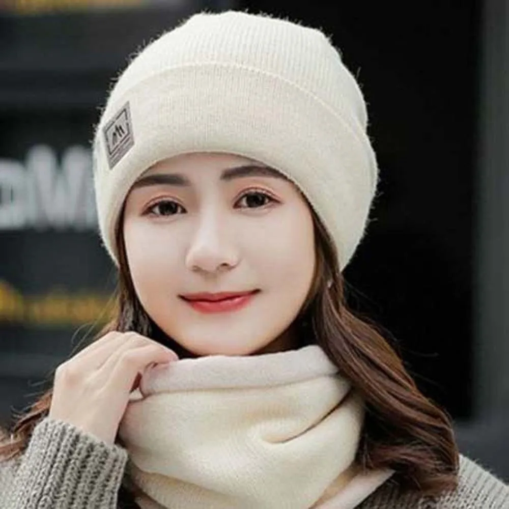 Boné elástico versátil e cachecol terno na moda cor sólida cachecol compacto cúpula gorro masculino