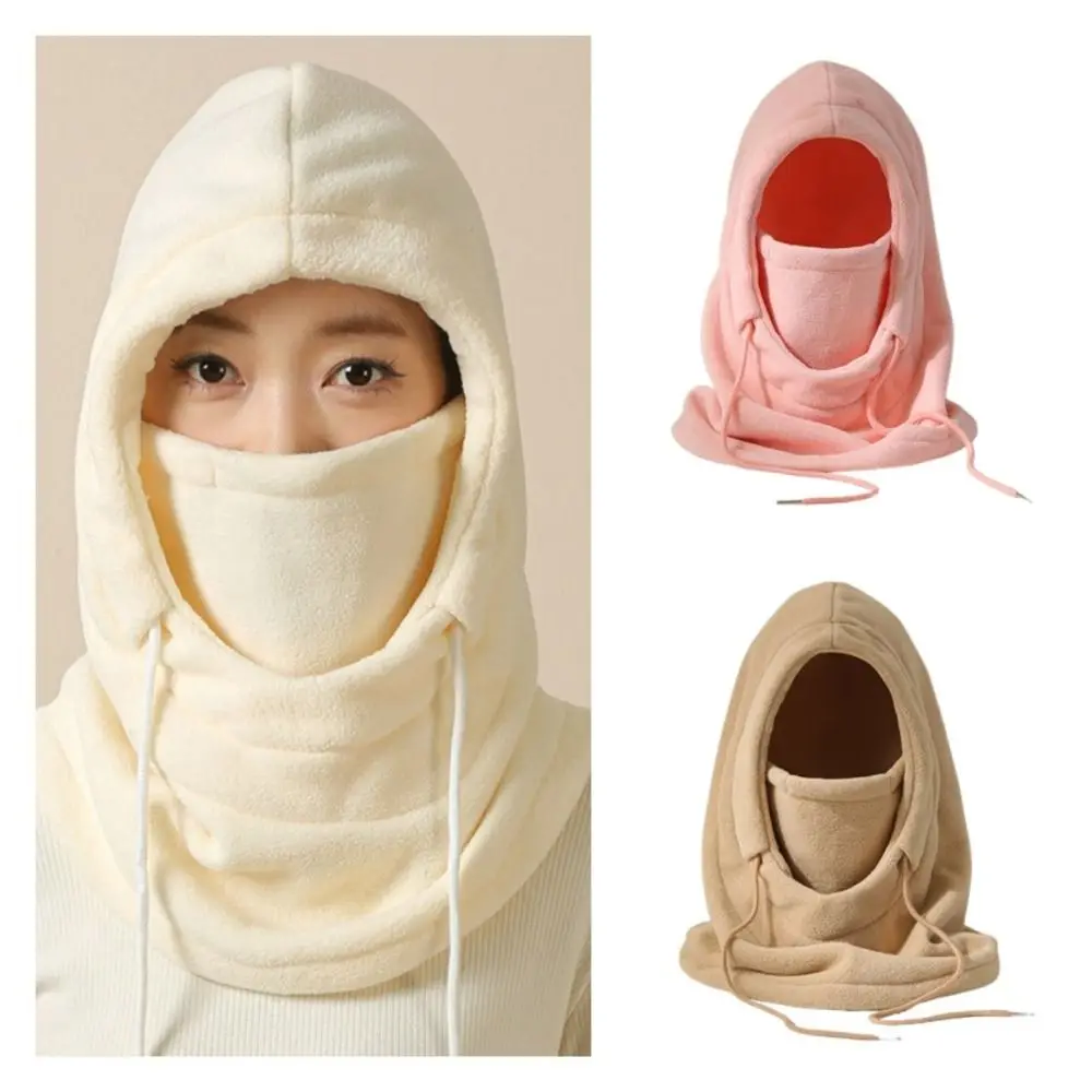 Gesichtsschutz mit Kordelzug, für den Winter, Radfahren, Kopfbedeckung, verstellbar, verdickt, Pullover, winddicht, einfarbig, Helm, Mütze, Mädchen