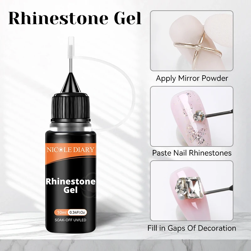 NICOLE DIARY Nail Rhinestone Gel for The Drill Jewelry Decorations Tranparent  Soak Off UV LED Nail Art Gel Varnish
