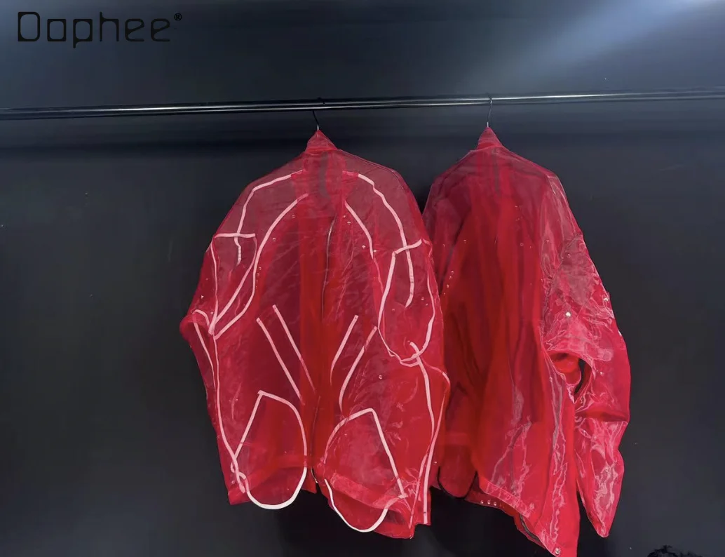 Street Personality Handsome Red Men Jacket Oversized Coat Heavy Industry Rivet Long Sleeve Thin Sunscreen Jacket Trendy Top