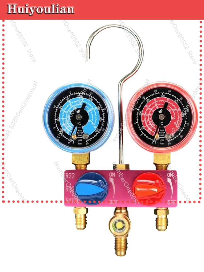 R134a/R22/R410a Automotive Air Conditioning Mini Refrigerant Fluoride Meter Snow Pressure Meter Double Meter Valve Group