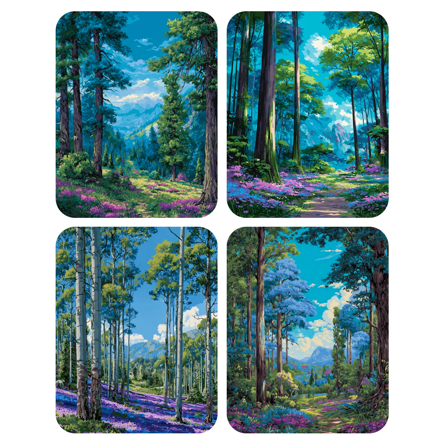 Kit Pittura con Numeri: Fiori Viola nella Foresta Dipinti a Mano - Quadro Fai da Te su Tela con Acrilici, Regalo per la Casa