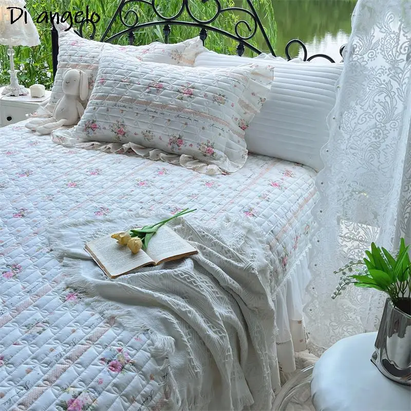 Cotton Quilted Bedspread, Floral Wrap Around, Ruffle Lace, Bed Skirt, Sheet, Pillowcase, European Style, New Style, 270x250cm