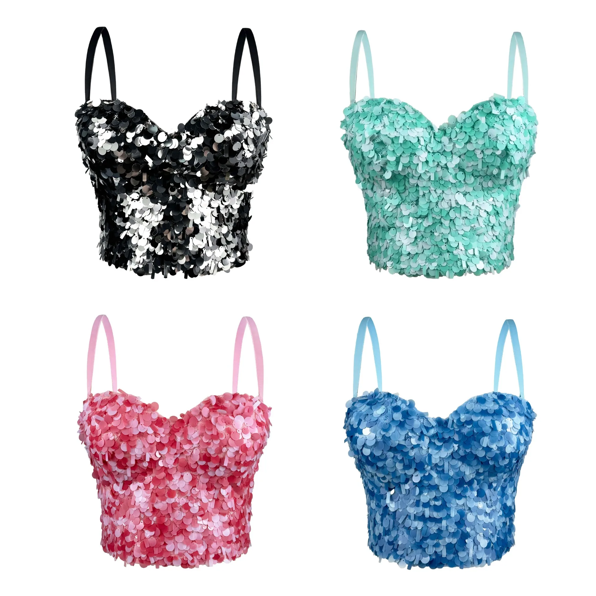Sexy Corset Fish scale sequins Camisoles Shiny Dots Bustiers Bra Party Club Catwalk Show Streetwear Lingerie Look Stage costumes