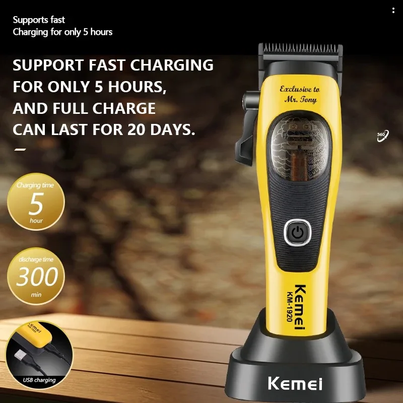 Kemei Professional Barber Hair Clipper Electric Cordless Hair Trimmer Magnetic Motor 9000RPM Men Hair Cutting Machine 4500mAh