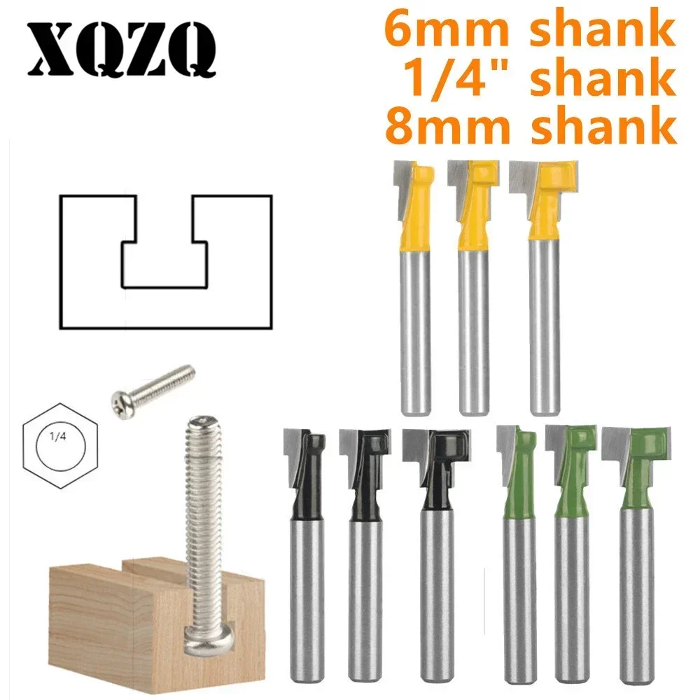 6mm 6.35mm 8mm Shank T-Slot Cutter Router Bit Set Key Hole Bits T Slotting Milling Cutter for Wood Woodworking Tools