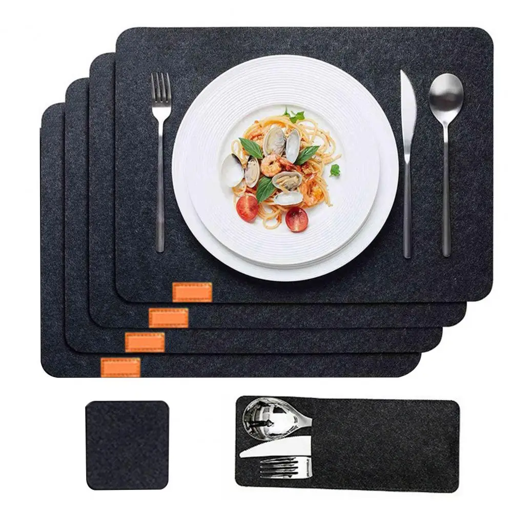 Environmentally Table Mats Stain-resistant Table Mats Waterproof Felt Placemats Set with Cutlery Bag Coasters Heat for Kitchen