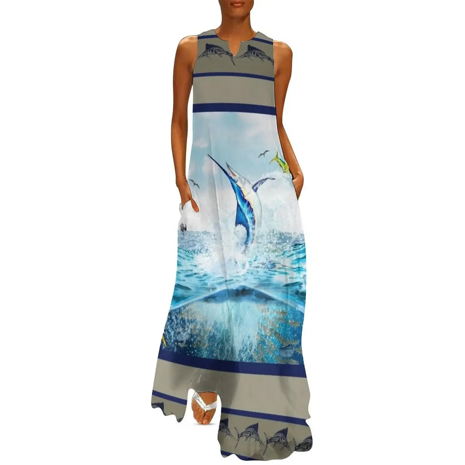 

Blue Marlin Hunting Mahi Mahi Long Dress dresses for womens Women's skirt women's dresses luxury dresses summer Dress