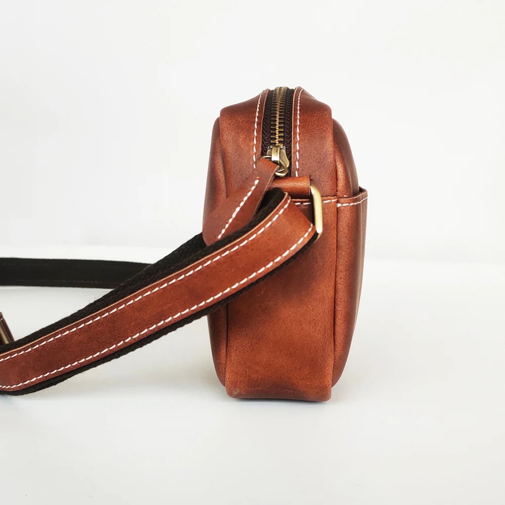 High-End Niche Crossbody Bag Men's Fashionable Shoulder Bag Men's Bag Crazy Horse Patterned Leather Retro Small Square Bag