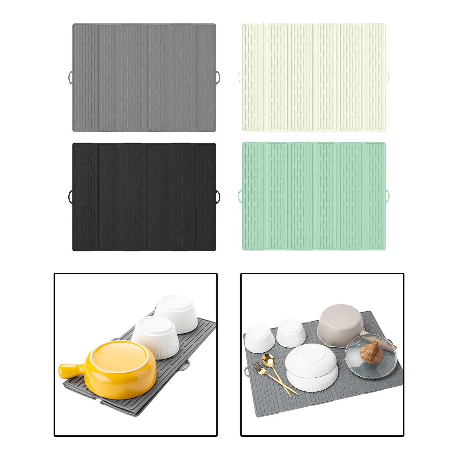Dish Drain Mat Silicone Foldable Sink Coffee Bar Restaurant Heat Resistant