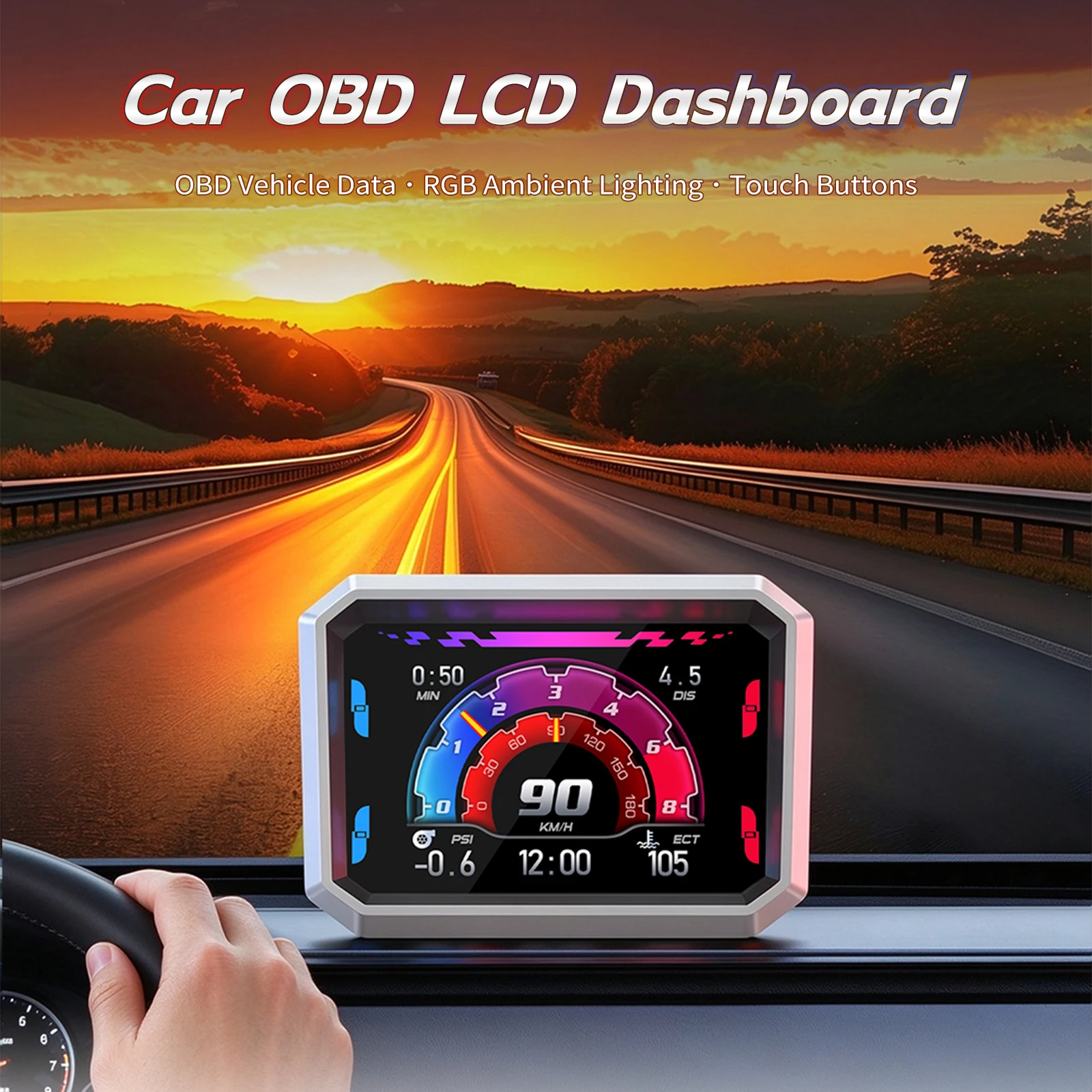 P31 Head Up Display Car OBDII EUOBD Speedometer Trip Windshield Projector Multilingual Vehicle Shift Reminder RGB Ambient Monito
