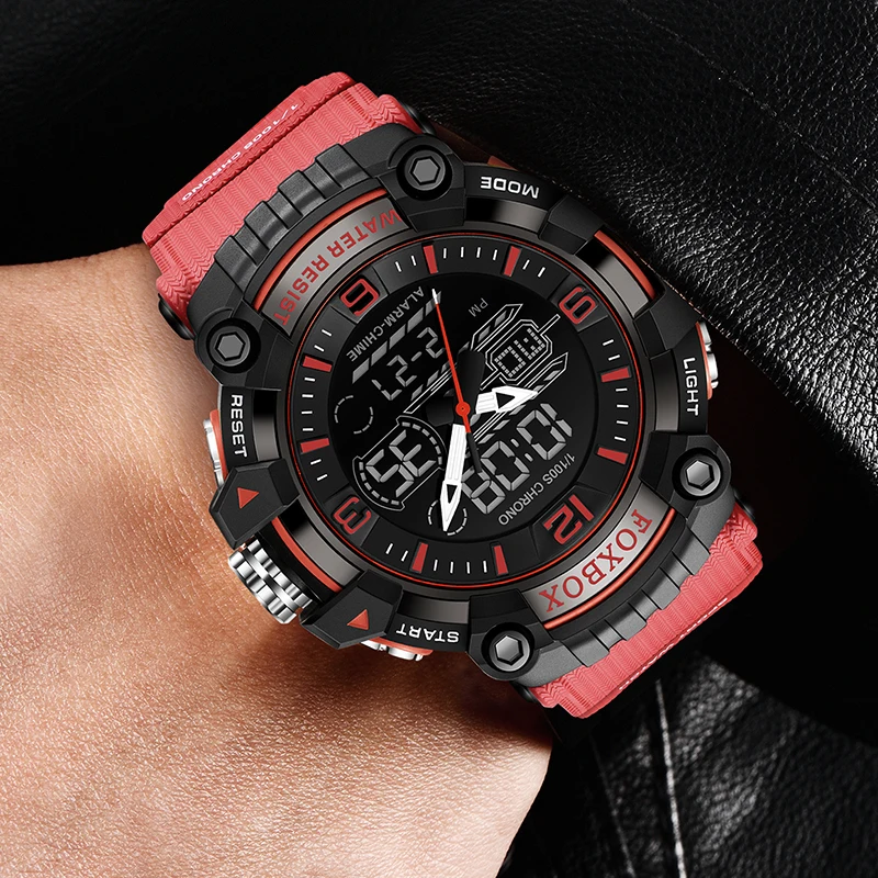 LIGE Multifunctional Chrono Digital Watches MensFOXBOX Dual Movement Sport Wristwatch Waterproof Electronic Clock Reloj Hombre