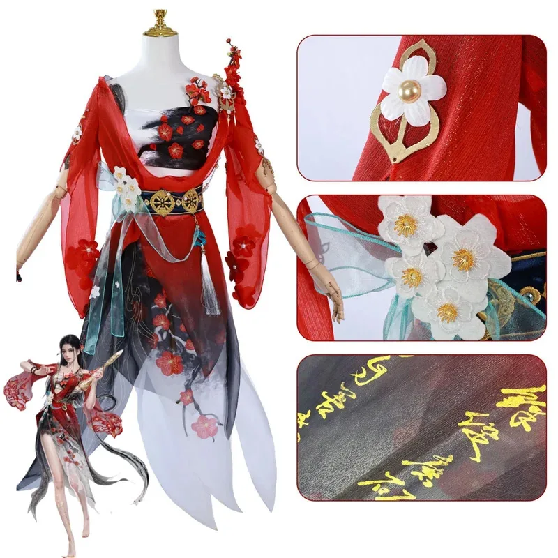 Anime Game Naraka: Bladepoint Justina Gu Cosplay Costume Chinese Style Hanfu Red Dress Wig Woman Sexy Traditional Festival Suitv
