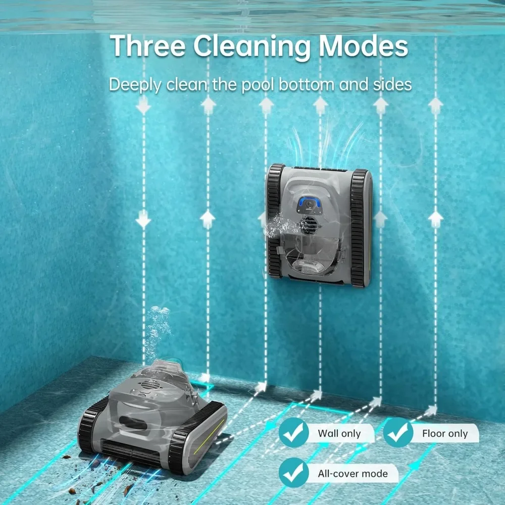 Sem fio Robotic Piscina Cleaner, Robot Piscina vácuo automático, sucção poderosa, Indicador LED, auto-estacionamento, Dura 150 Mins