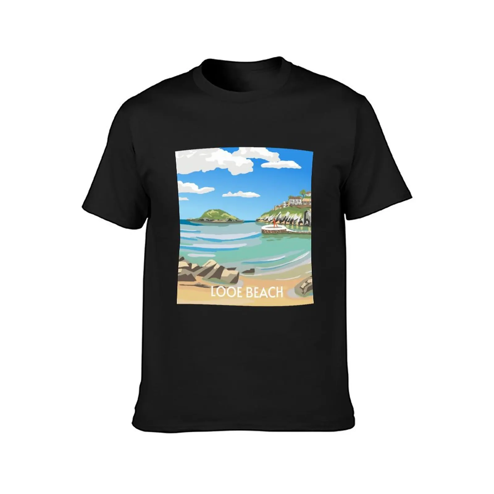 Looe Beach Travel Poster Banjo Pier Cornwall T-Shirt kawaii clothes plus sizes summer top mens white t shirts