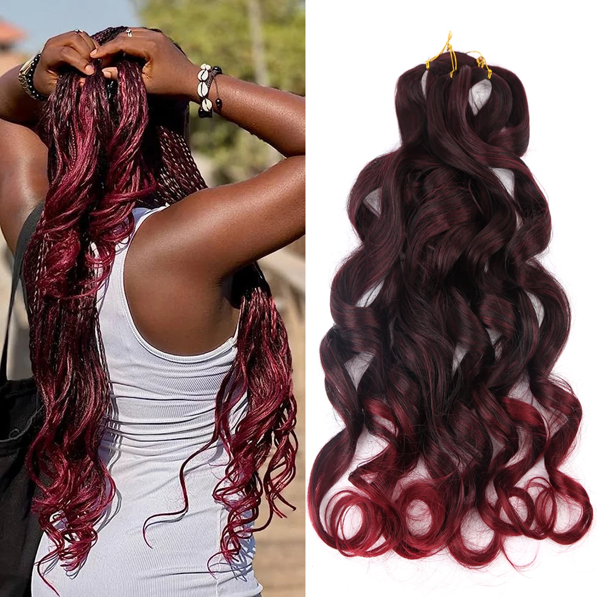 French Curly Crochet Braiding Hair 26Inch Synthetic Loose Wave Ombre Braids Hair for Women Curls Pre Stretched Hair Extensions