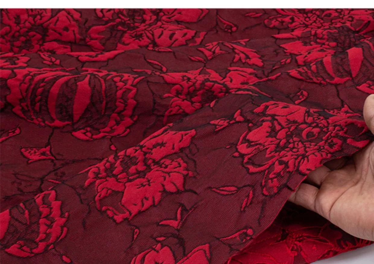 Burgundy Embossed Jacquard Dress Fabrics Fashion Clothing Fabrics for Sewing Cloth Dresses Skirt  140cm Wide Sold By Meter