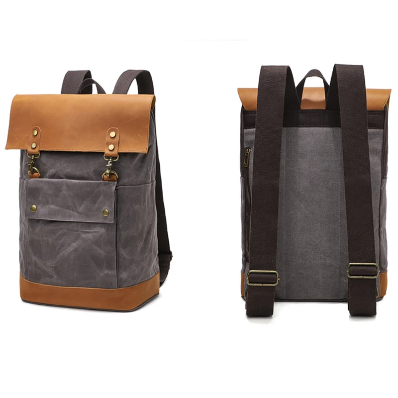 Plecak podróżny męski o dużej pojemności, w stylu vintage, z płótna, elegancki, casualowy, na ramię.