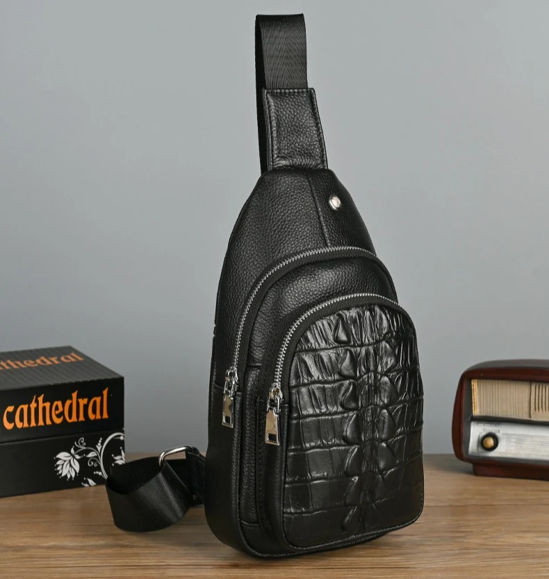 New Fashion Cow Genuine Leather Men Waist Packs Casual Chest Bags High Quality Boy Alligator Pattern Brand Design Chest Shoulder