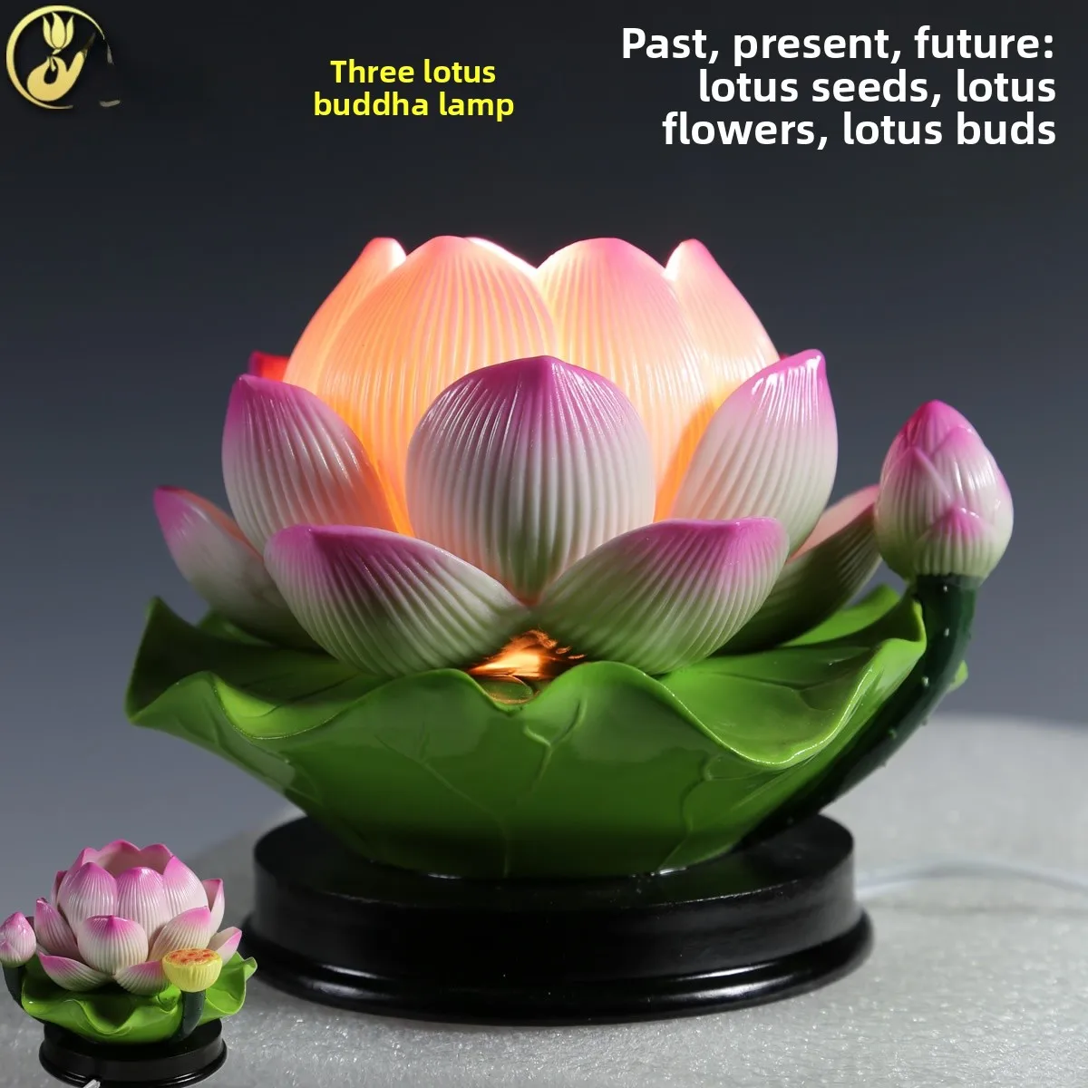 

Ceramic Lotus Buddha Lamp Long Burning Lamp Buddha Hall Open Three Lotus Buddha Light Ceremonial Buddhist Supplies