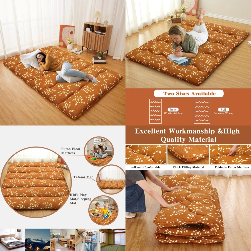

MattressesFloral Print Japanese Style Futon Mattress Full Size Comfortable Sleeping Pad for Adults
