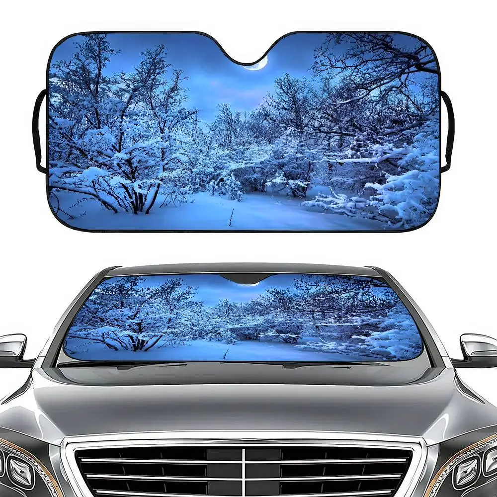 الشتاء غابة الثلج زجاج سيارة مضحك الشمس الظل طوي الأشعة فوق البنفسجية الشمس قناع حامي ظلة للنافذة الأمامية #1