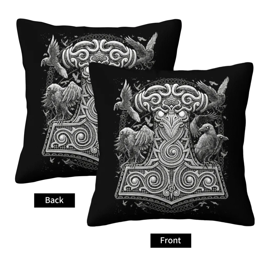 Thors Raven Hammer Norse Viking Pagan Mjolnir Hug Pillowcase Viking Backpack Cojines Livingroom DIY Printed Car Coussin Covers