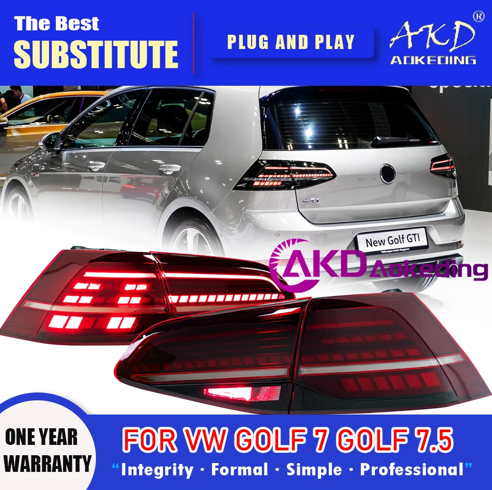 Lampa tylna AKD do VW Golf 7. Światło tylne LED 2013-2021 Golf 7.5 Tylny kierunkowskaz przeciwmgielny Akcesoria samochodowe