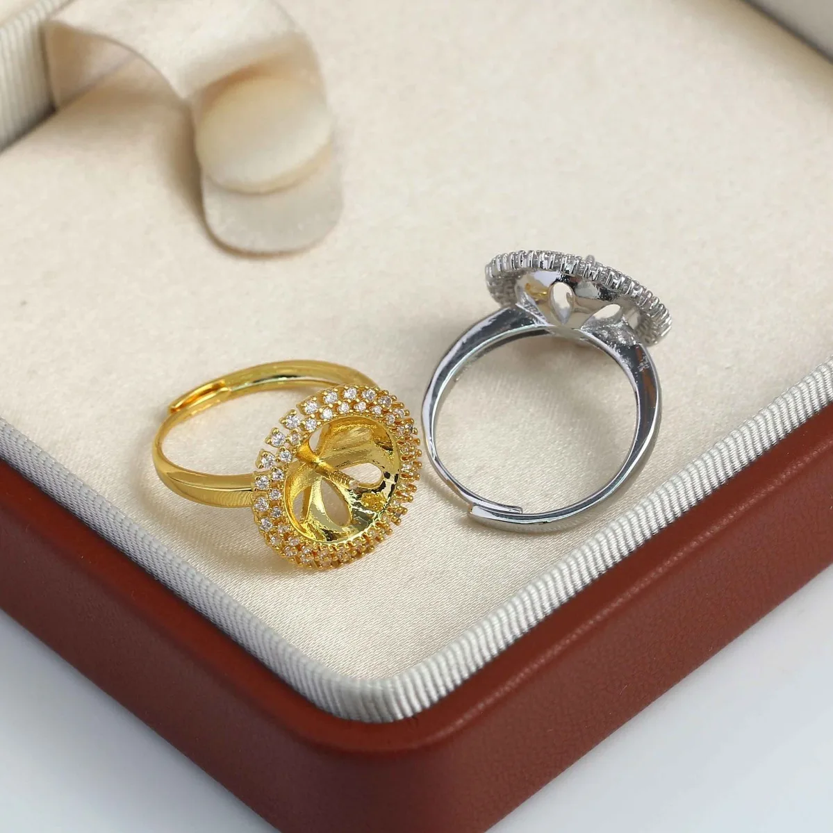 Luxury‑Vintage Women Brass 14K Gold Plated CZ Sunflower Ring Blank Setting Handmade Findings For DIY Pearl Ring