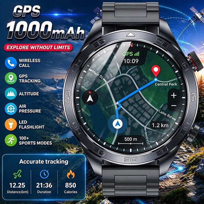 2026 New GPS Track Tracking Outdoor Compass Sports Smart Watch 1000mAh Battery 1.7-inch Screen IP68 Waterproof Call Smartwatch