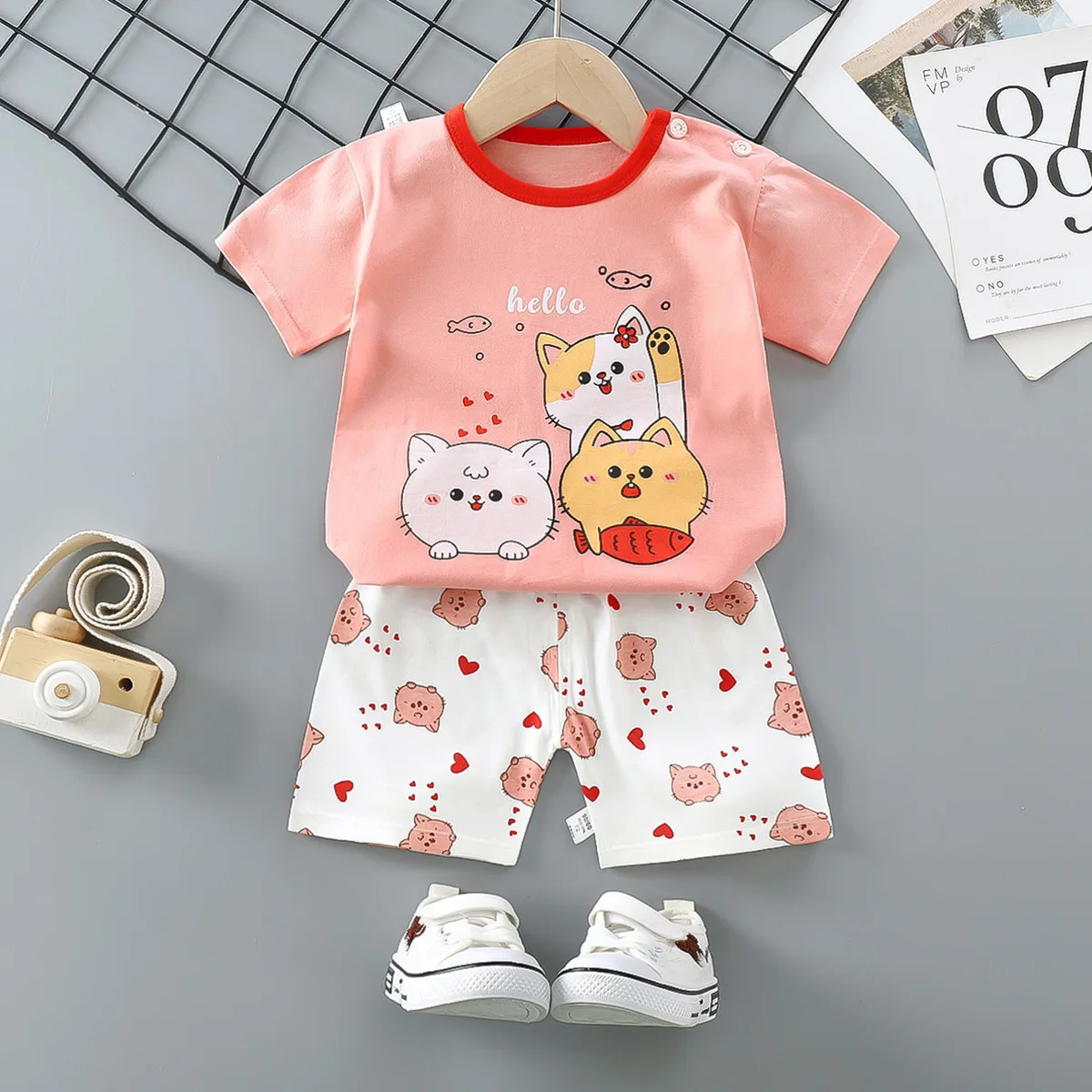 2pcs/set Baby Clothes Summer Kids T-shirt Shorts Clothing Boys Girls Clothing Children Set Short-sleeve Shorts Set Pure Cotton