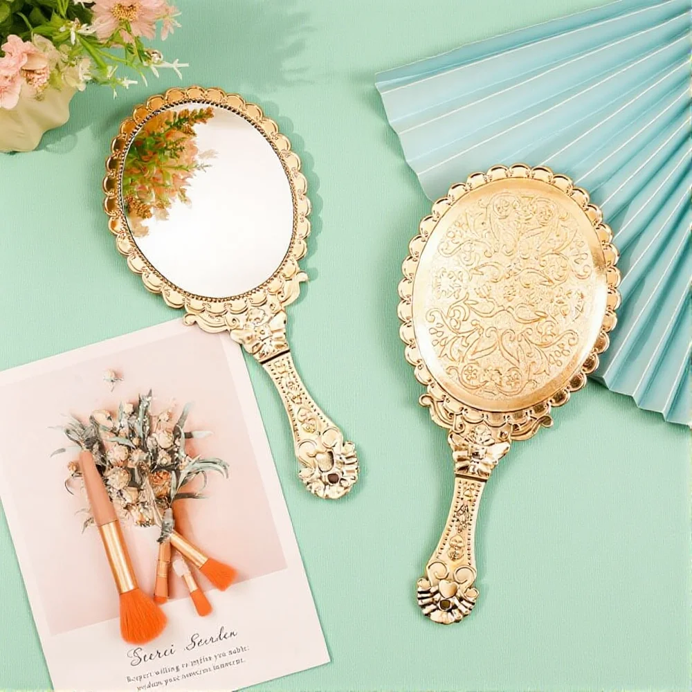 Espejo Vintage de estilo europeo, espejo de maquillaje redondo ovalado de mano, espejos elegantes para mujeres y niñas, accesorios de belleza