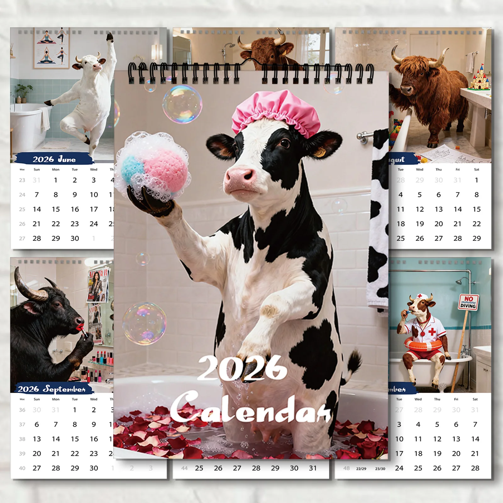

1PC 2026 Funny Monthly Wall Calendar,A4 Size, Cute Cow Design With 12 Exquisite Patterns,Perfect For Home,Office, School, Travel