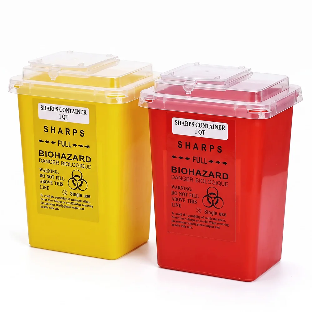 Tattoo Sharps Container 1QT Desk Needle Bin Red Yellow One-hand Flip Lid Tattoo Studio Desk Organizer Tattoo Accessories