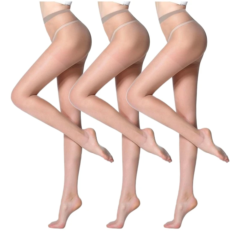 Simplejewel 3 Pairs Women's Sheer Tights 5D Super Thin Daily Pantyhose Stocking Control Top Pantyhose Plus Size 40kg to 90kg