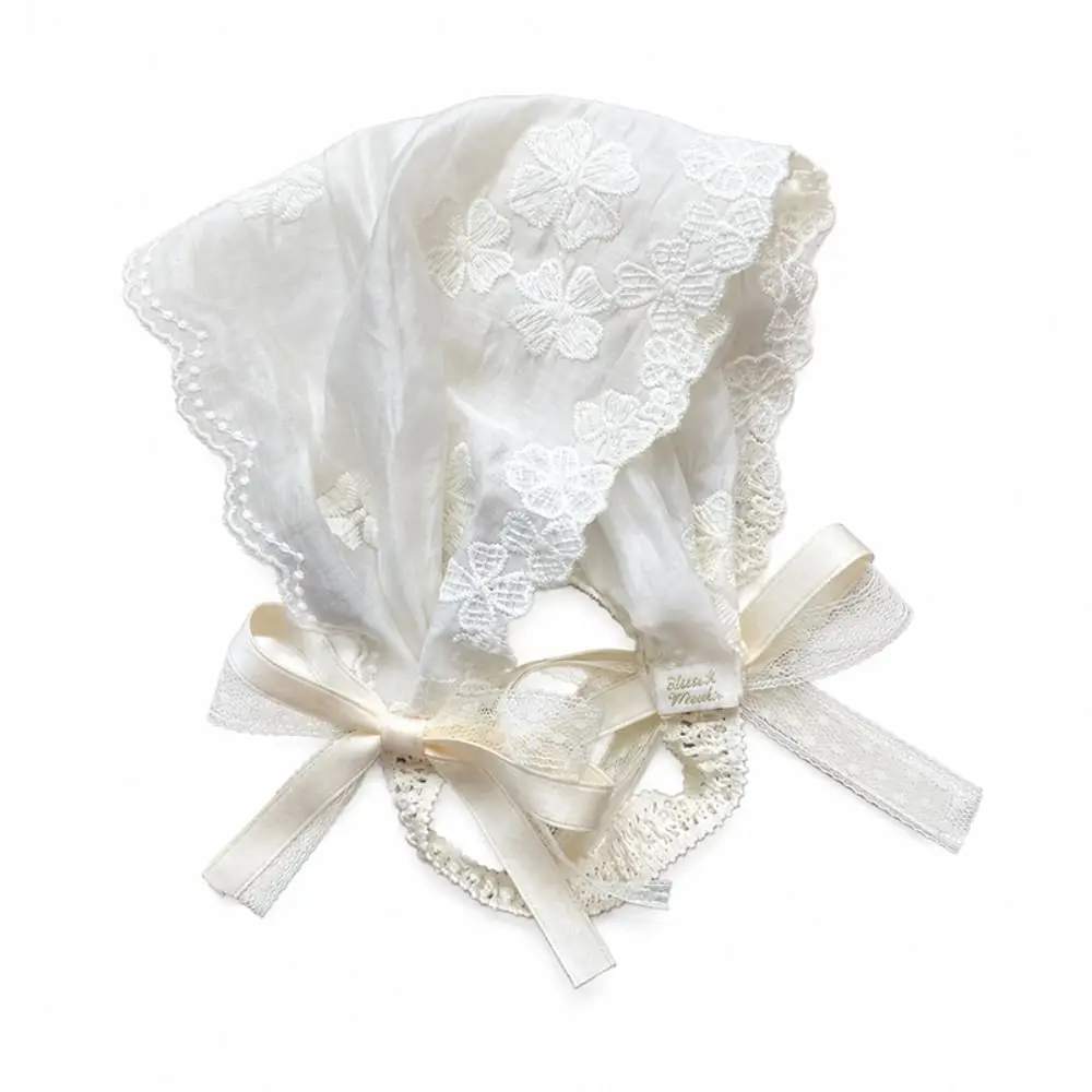 Cute Wide Hollow Lace Headband White Flower Bow Korean Bowknot Hair Accessory Elastic Band Girl Hair Bands For Newborn