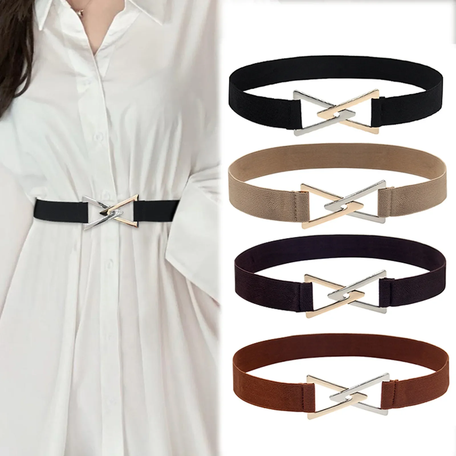 

Medium Leather Belts Wide Fashion Elastic Waist Wide Buckle Dress Women Lady Belt Stretch Belt Nice Belts for Women