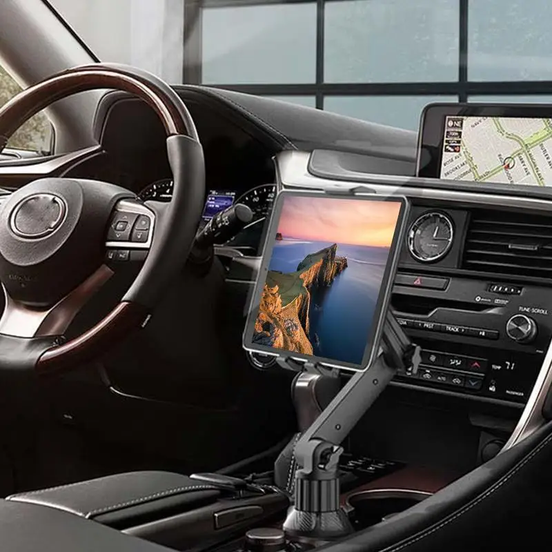 Car Tablet Cup Holder 360 Adjustable Phone Holder Mobile Stand 270 Tilt Bar Triangular Base Phone Holder Pad Holder For Auto