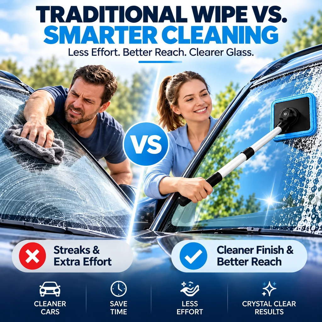1/2SET Dual Magnetic Car Windshield and Glass Cleaner, Streak-Free Auto Cleaning Kit for Road Trips and Rainy Weather