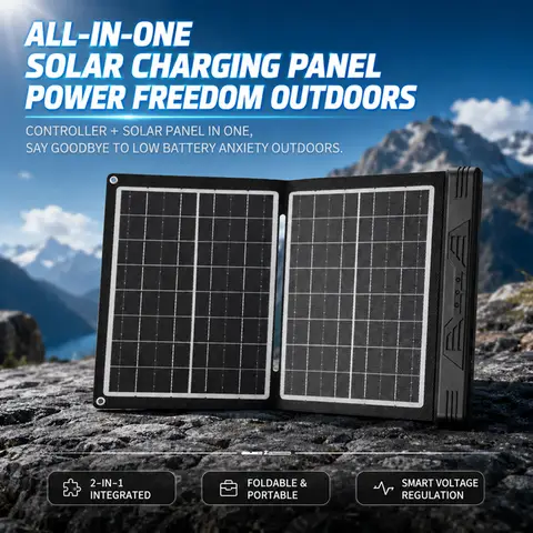 All-in-One 20W 18V Foldable Solar Panel with Integrated Controller, 2-in-1 Portable Monocrystalline Solar Charger, USB-C & DC Out for Camping Hiking RV Power Statio