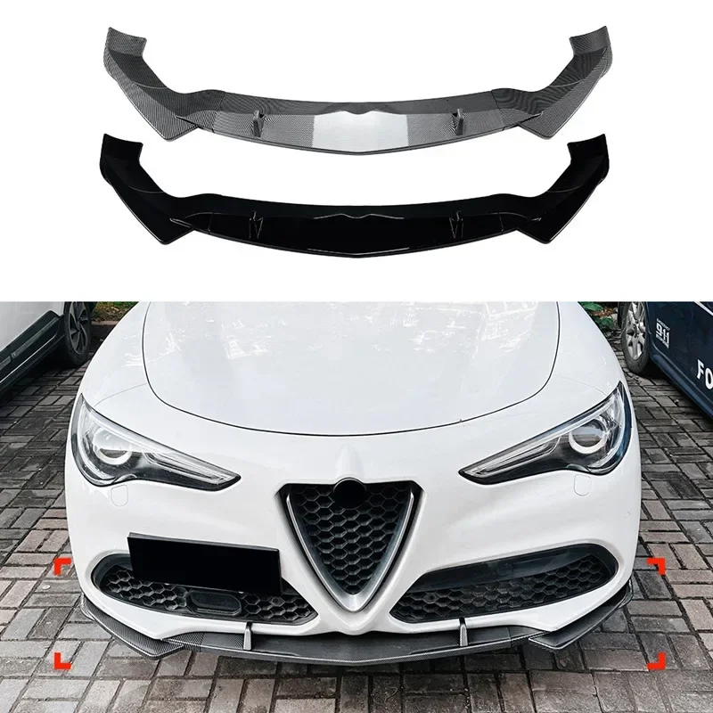 for 2017+ Alfa Romeo Stelvio car front bumper spoiler lip carbon fiber look/gloss black lower splitter body protection kit