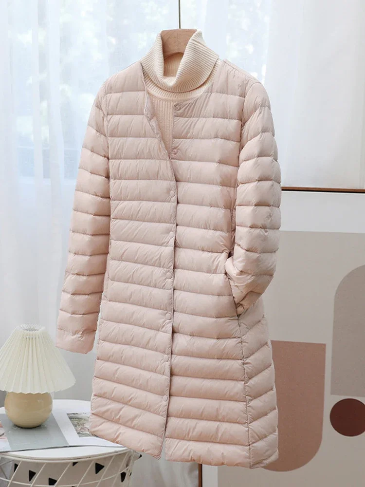 0-10℃ Women Winter Coat 2024 New Autumn Winter Ultralight Duck Down Jackets O-neck Long Sleeve Puffer Overcoat Windproof Outwear