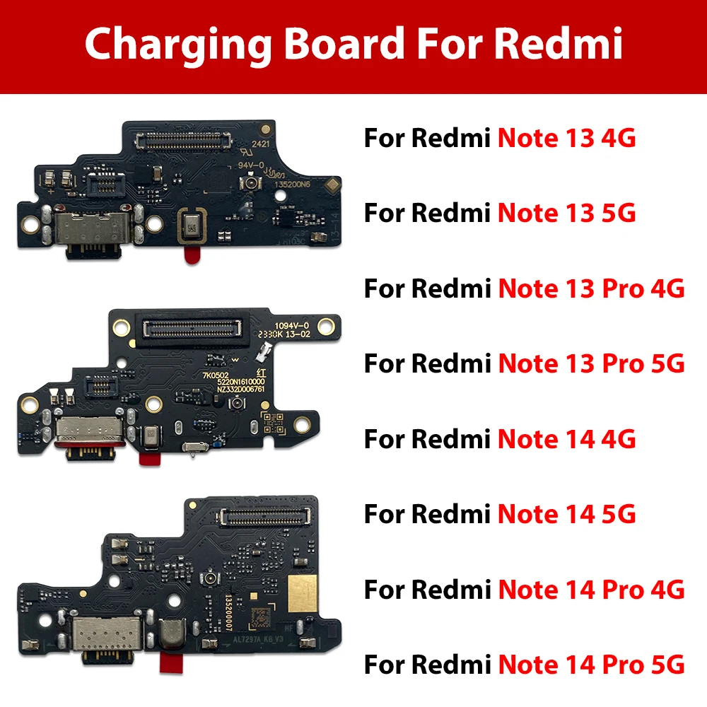NEW USB Charging Port Microphone Dock Connector Board Flex Cables For Xiaomi Redmi Note 13 4G 5G 14 Pro 4G 5G 15 Pro Plus