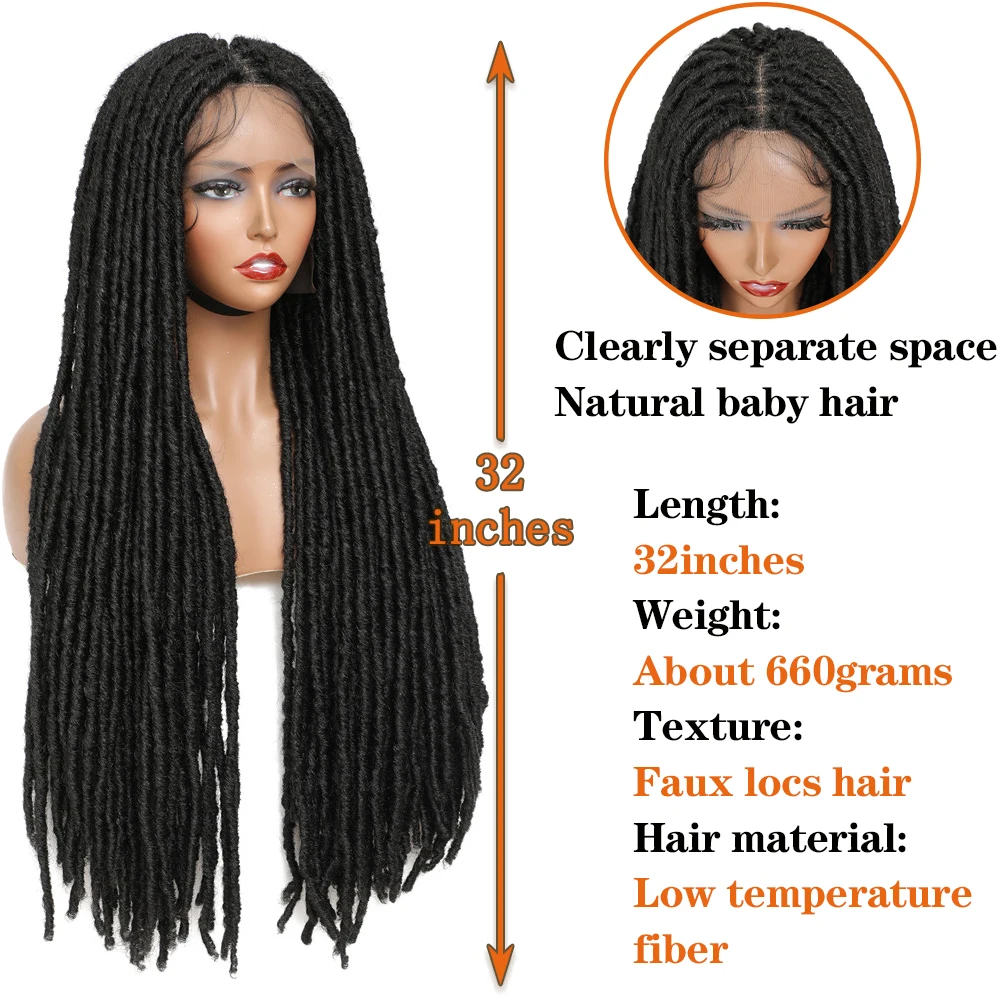 Full Lace Front sintético trançado perucas para mulheres negras, reta Faux Locs, tranças peruca, cabelo do bebê, crochê Dreadlocks, X-TRESS