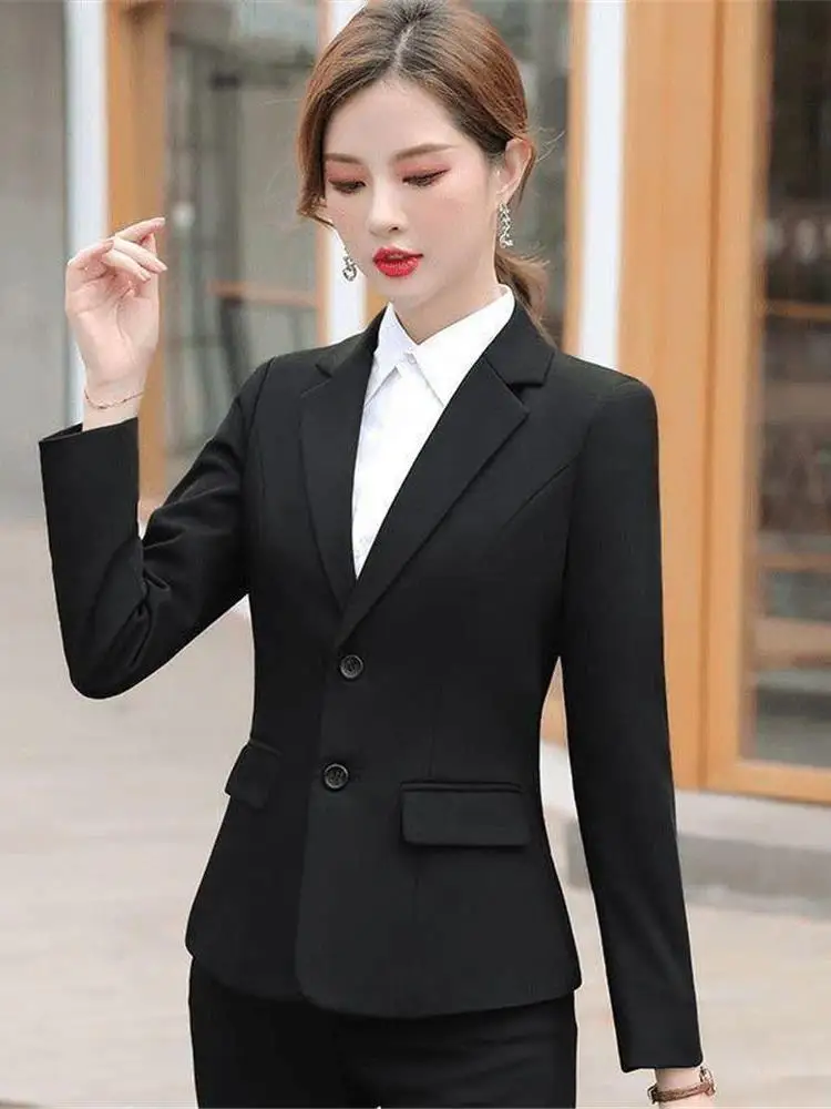 

Женский приталенный костюм Ele: профессиональная рабочая одежда в корейском стиле, укороченный пиджак для весны и осени, для собеседований и повседневной носки