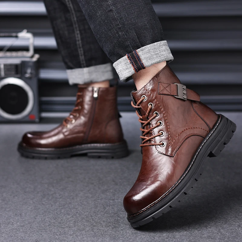 

Desert Boots Lace Up High-top Ankle Boots Classi Male British Style Men Casual Leather Cowboy Boots Business Outdoor Shoes