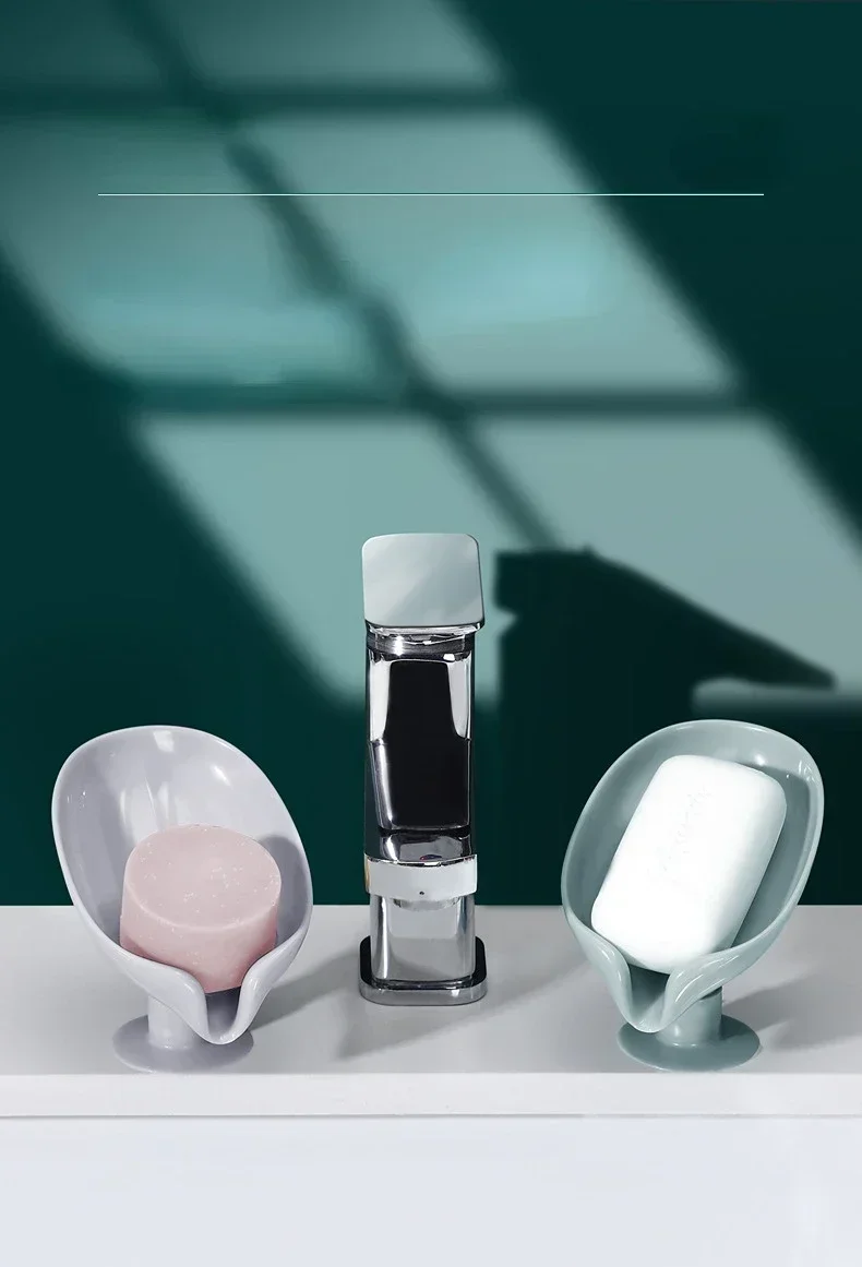 

otus leaf Shape Soap Box Bathroom Accessories Tray Creative Sucker Water-free Storage Box