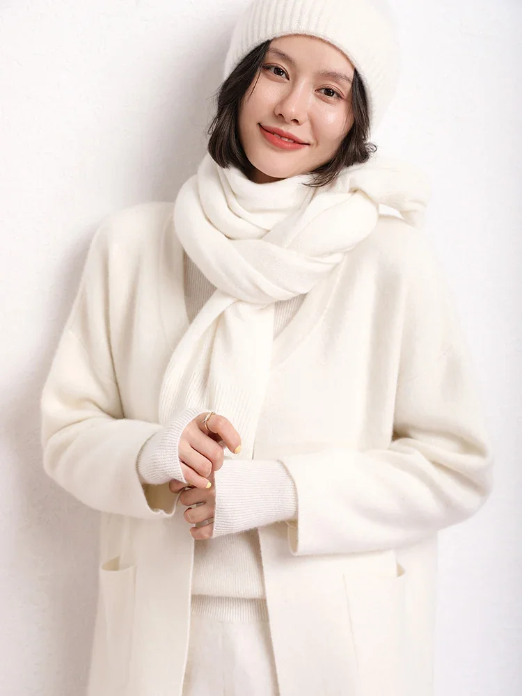 Women's Scarf Cloak Autumn Winter Shawl 100% Cashmere Shawl Female Clothes Solid Warm Elegant Female Stole Mixed-use Wraps Knit